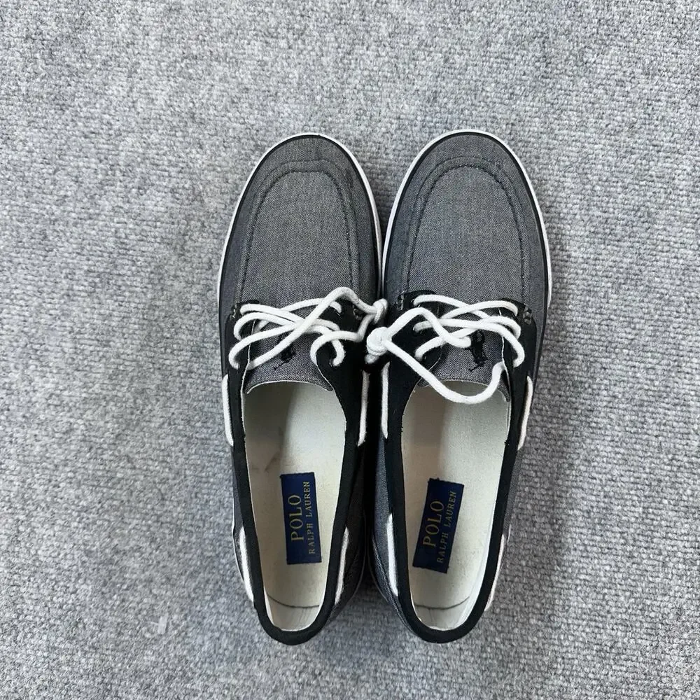 Polo Ralph Lauren Franz Boat Shoes Mens 10.5D Gray Canvas Lace Up Sneakers